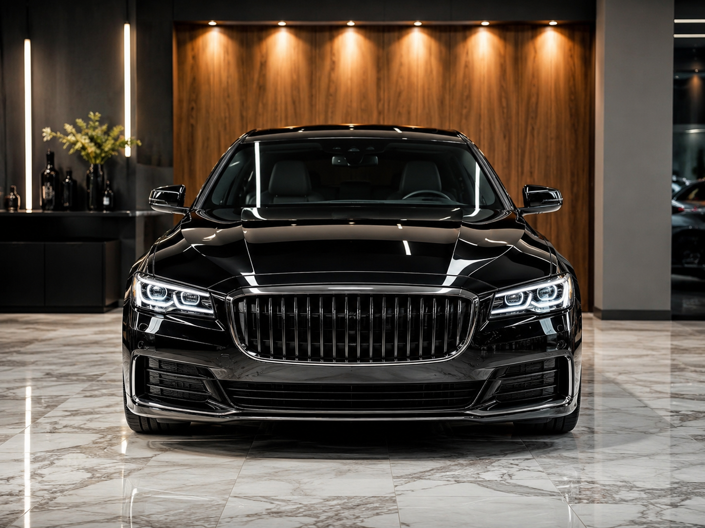Freshly detailed black sedan with a glossy, mirror finish